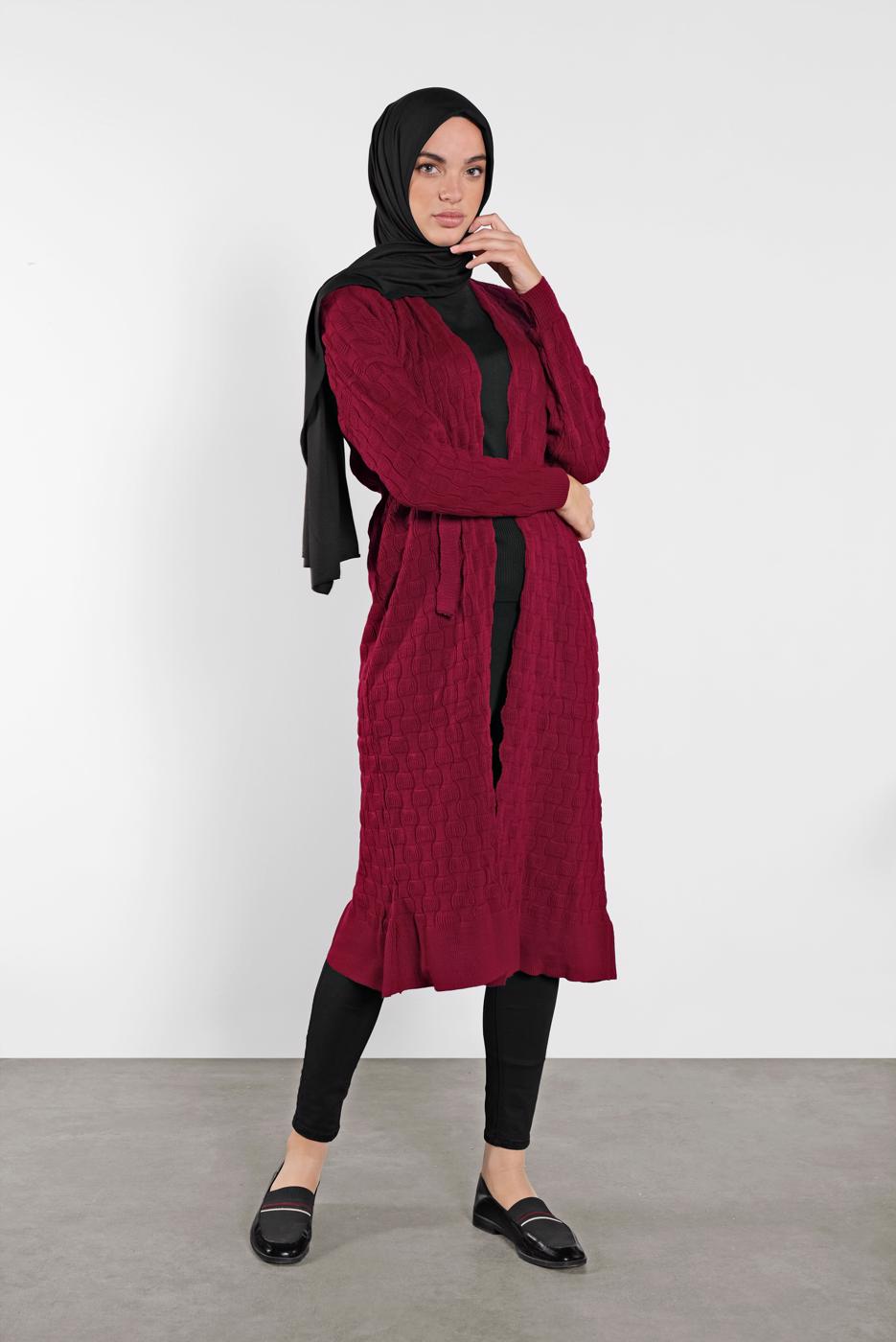 Tesettür giyim BORDO TRİKO HIRKA 3202 