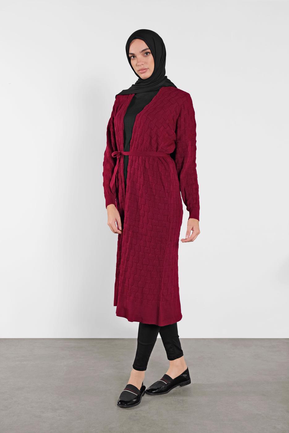 Tesettür giyim BORDO TRİKO HIRKA 3202 