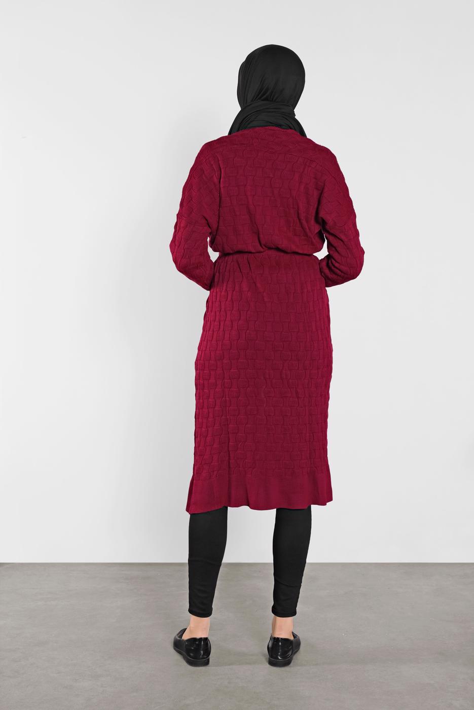 Tesettür giyim BORDO TRİKO HIRKA 3202 