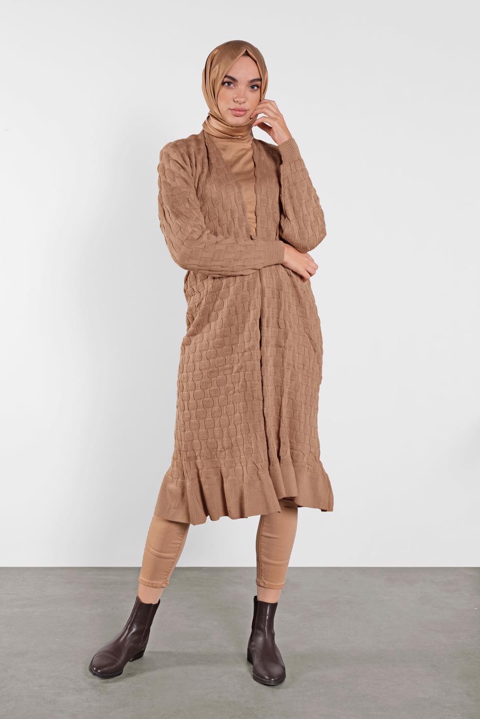 Tesettür giyim KAHVE TRİKO HIRKA 3202 