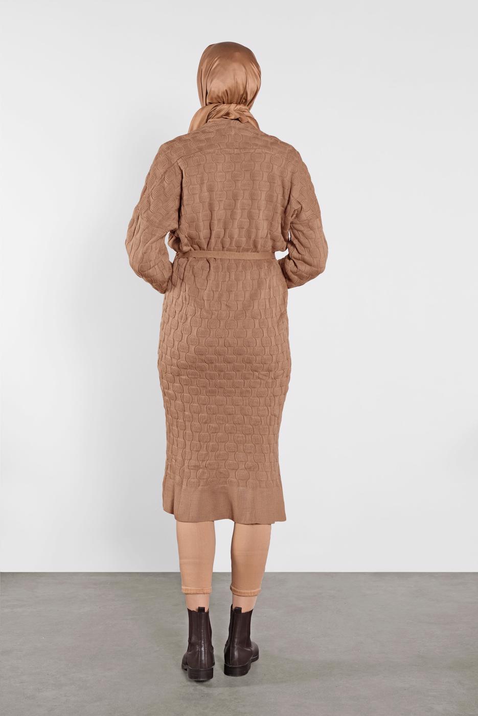 Tesettür giyim KAHVE TRİKO HIRKA 3202 