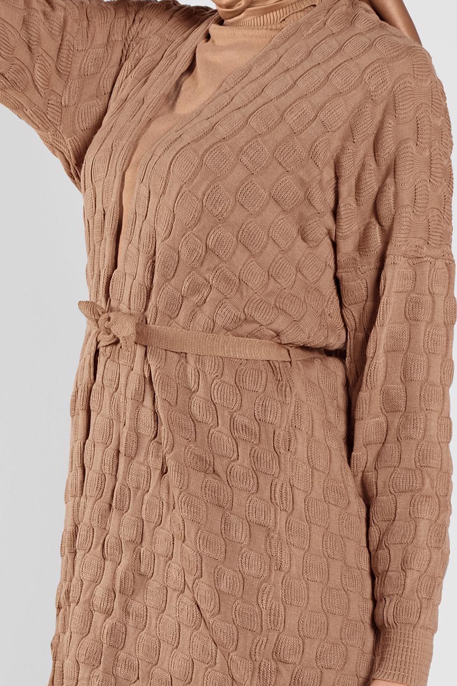 Tesettür giyim KAHVE TRİKO HIRKA 3202 