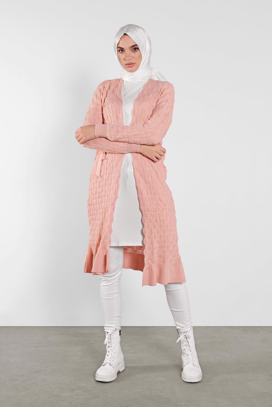 Tesettür giyim PUDRA TRİKO HIRKA 3202 