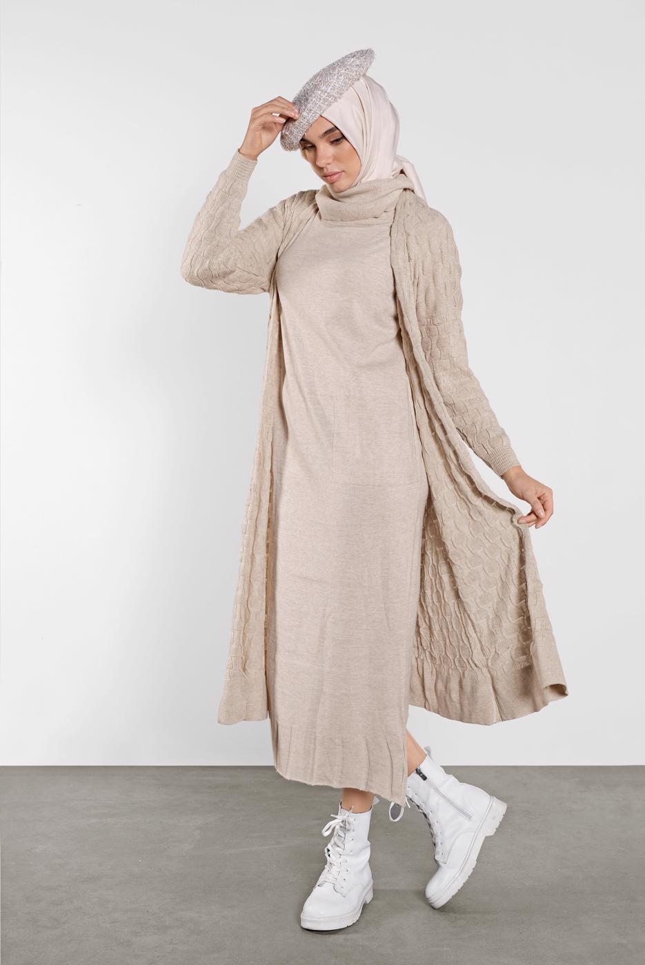 Hijab clothing BEIGE KNIT CARDIGAN 3202 
