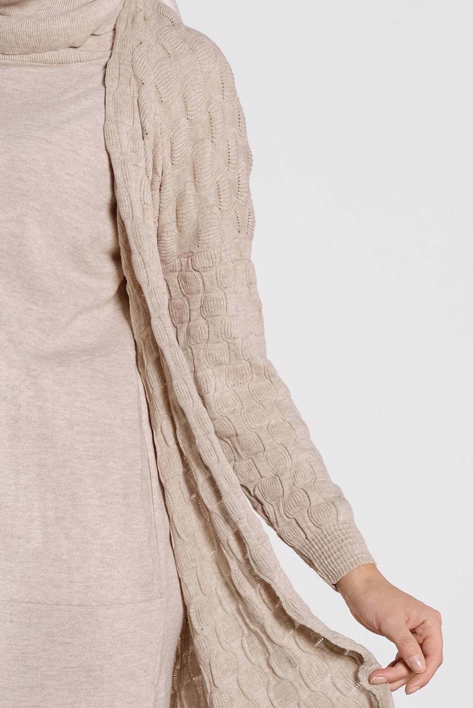 Hijab clothing BEIGE KNIT CARDIGAN 3202 