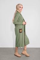 Tesettür giyim YEŞİL DÜĞMELİ FİTİLLİ TRİKO HIRKA 3522