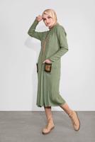 Tesettür giyim YEŞİL DÜĞMELİ FİTİLLİ TRİKO HIRKA 3522