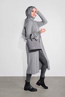 Tesettür giyim GRİ DÜĞMELİ FİTİLLİ TRİKO HIRKA 3522