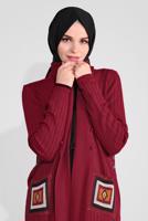 Tesettür giyim BORDO DÜĞMELİ FİTİLLİ TRİKO HIRKA 3522