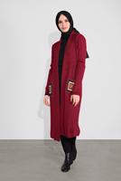 Tesettür giyim BORDO DÜĞMELİ FİTİLLİ TRİKO HIRKA 3522
