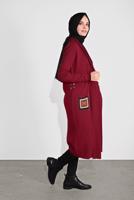 Tesettür giyim BORDO DÜĞMELİ FİTİLLİ TRİKO HIRKA 3522