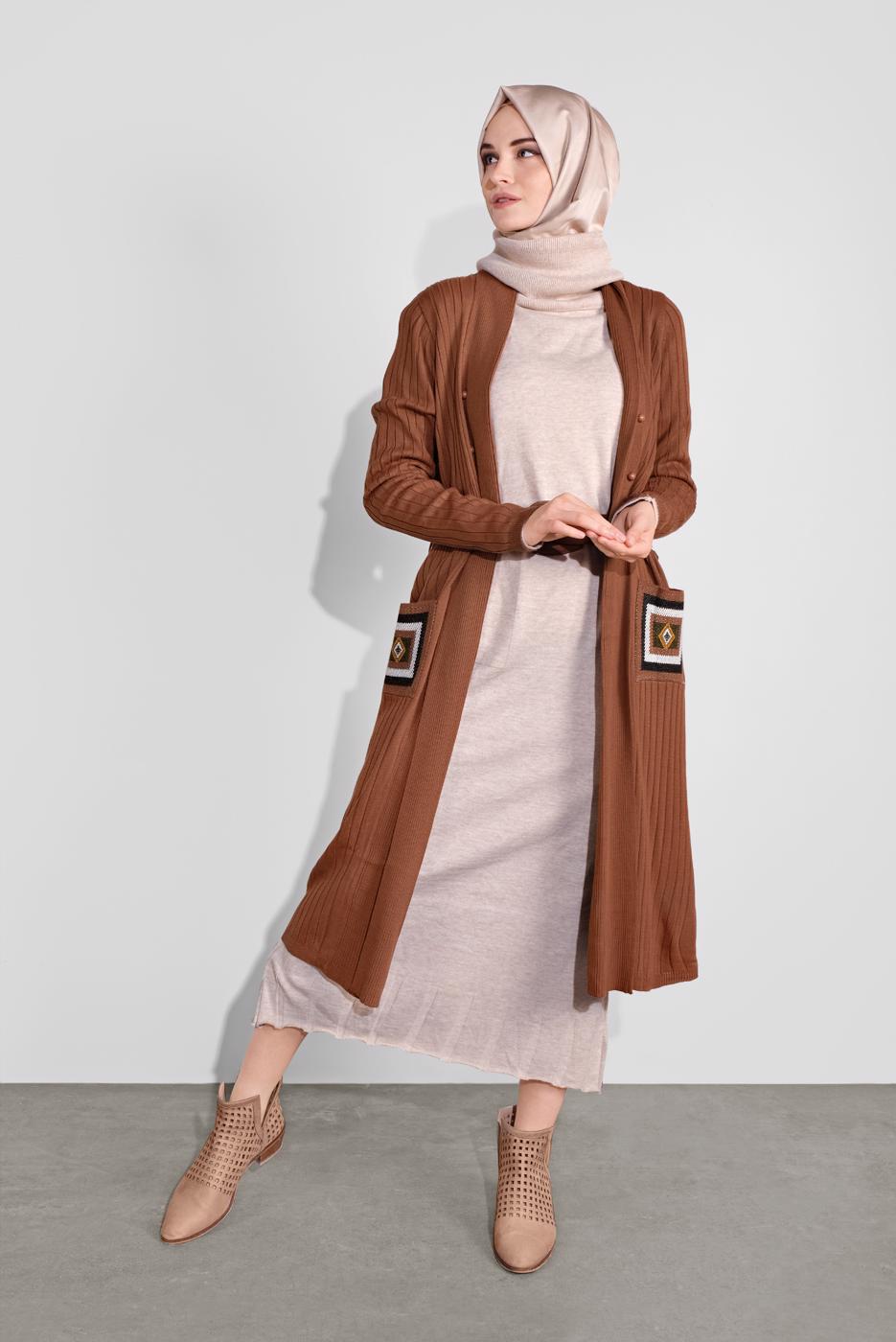 Hijab clothing TABA BUTTONED RIBBED TRICOT CARDIGAN 3522