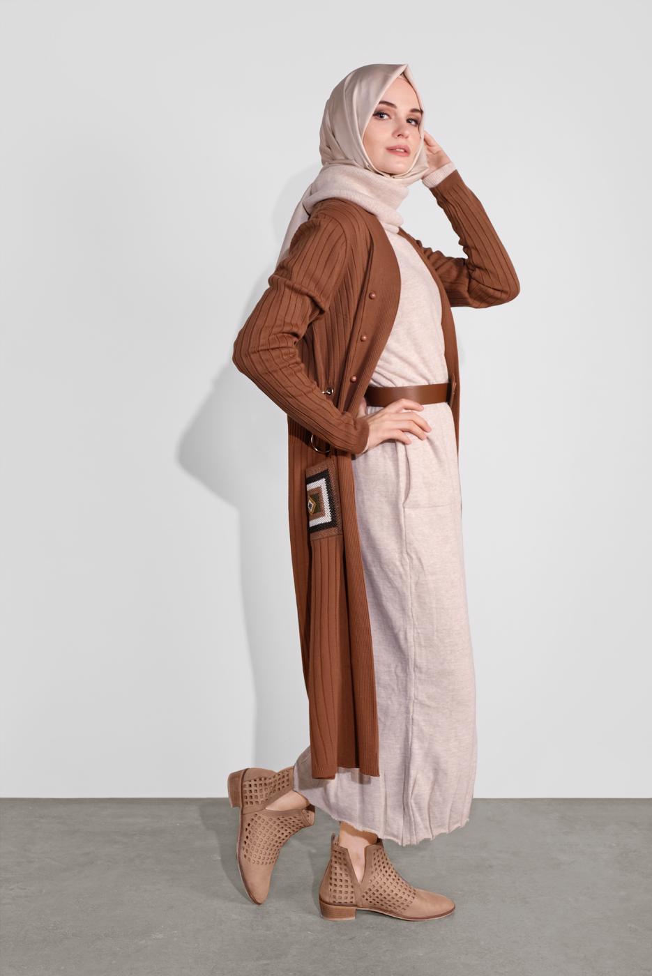 Hijab clothing TABA BUTTONED RIBBED TRICOT CARDIGAN 3522