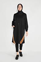 Tesettür giyim SİYAH FERMUARLI KAPÜŞONLU SPOR CEKET 5829
