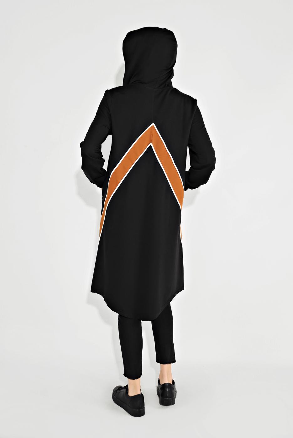 Tesettür giyim SİYAH FERMUARLI KAPÜŞONLU SPOR CEKET 5829