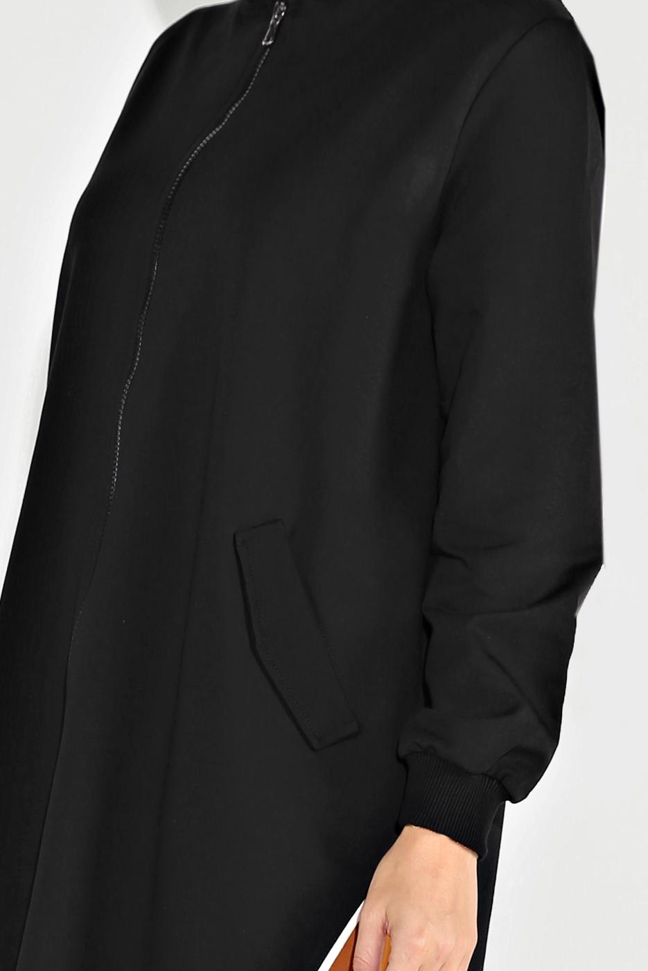 Tesettür giyim SİYAH FERMUARLI KAPÜŞONLU SPOR CEKET 5829