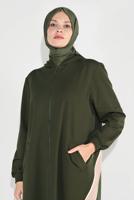 Tesettür giyim HAKİ FERMUARLI KAPÜŞONLU SPOR CEKET 5829