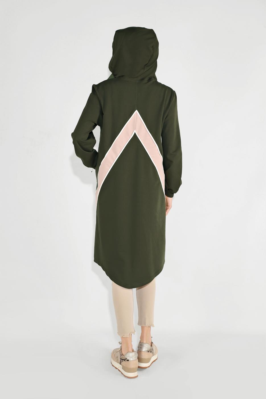 Tesettür giyim HAKİ FERMUARLI KAPÜŞONLU SPOR CEKET 5829