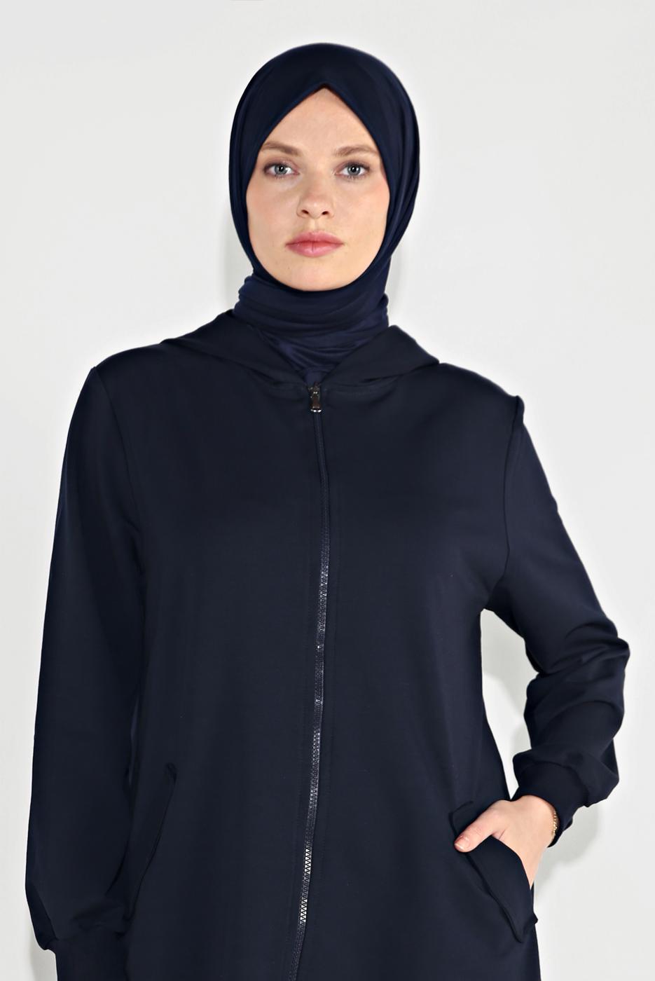 Tesettür giyim LACİVERT FERMUARLI KAPÜŞONLU SPOR CEKET 5829