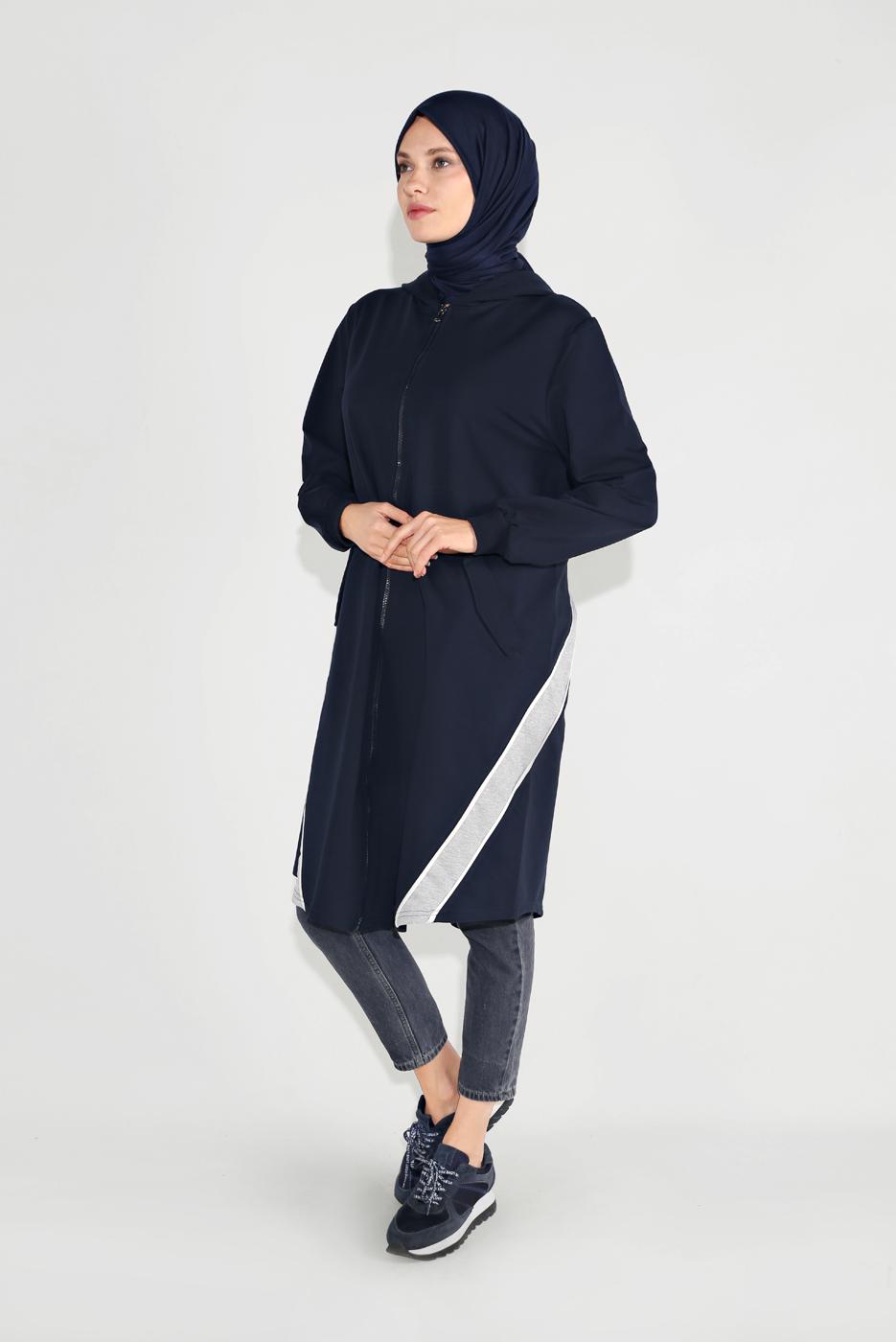 Tesettür giyim LACİVERT FERMUARLI KAPÜŞONLU SPOR CEKET 5829