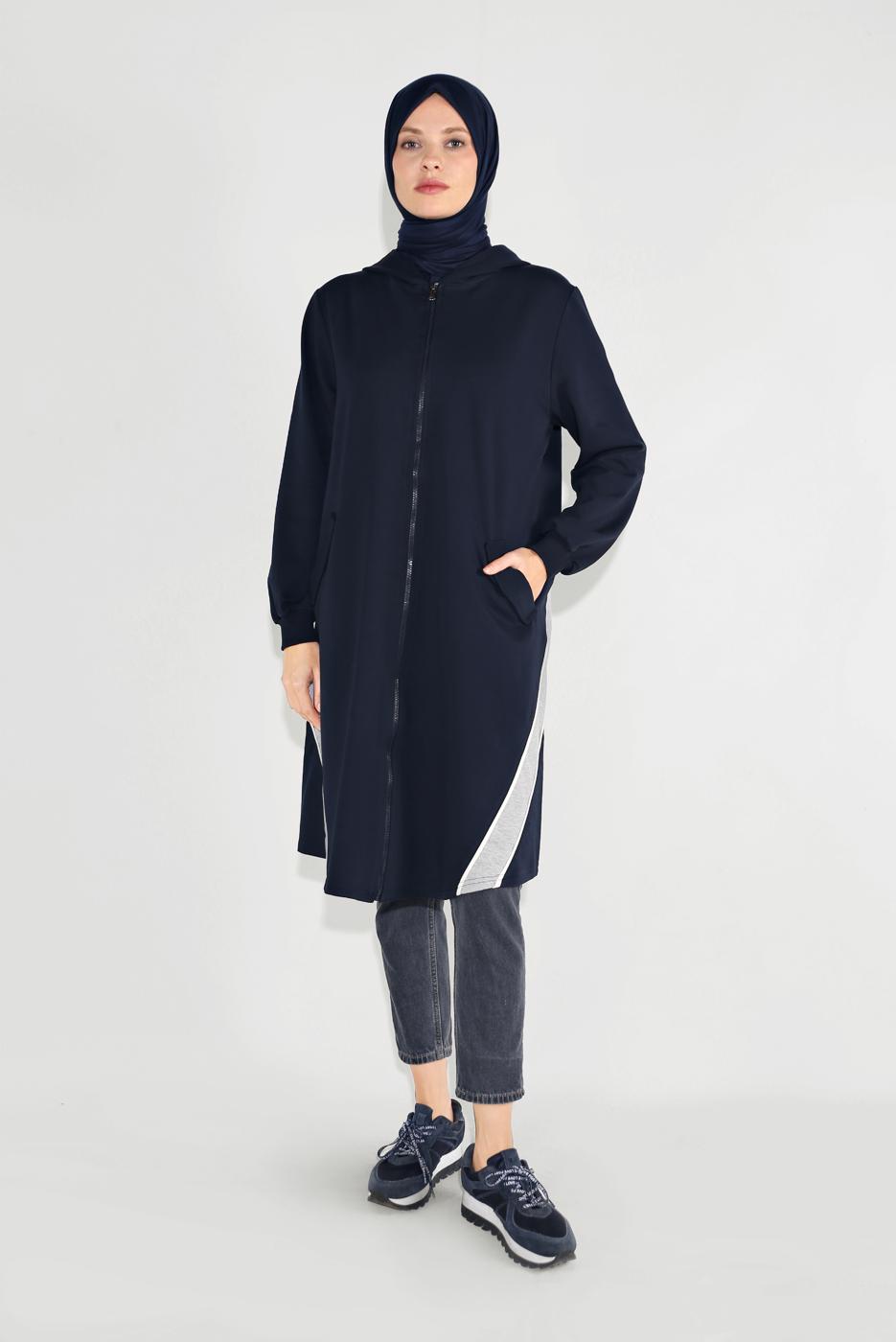 Tesettür giyim LACİVERT FERMUARLI KAPÜŞONLU SPOR CEKET 5829