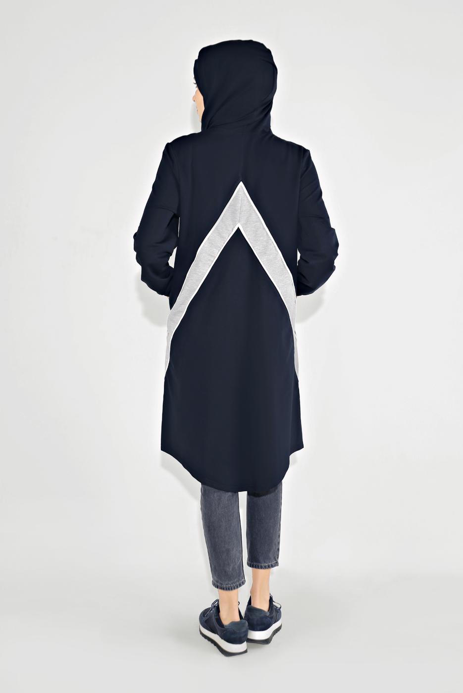 Tesettür giyim LACİVERT FERMUARLI KAPÜŞONLU SPOR CEKET 5829