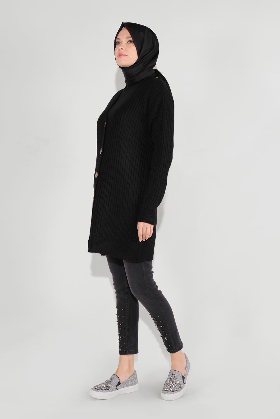 Vêtements hijab NOIR CARDIGAN À NERVURES À TRICOTÉ 6717