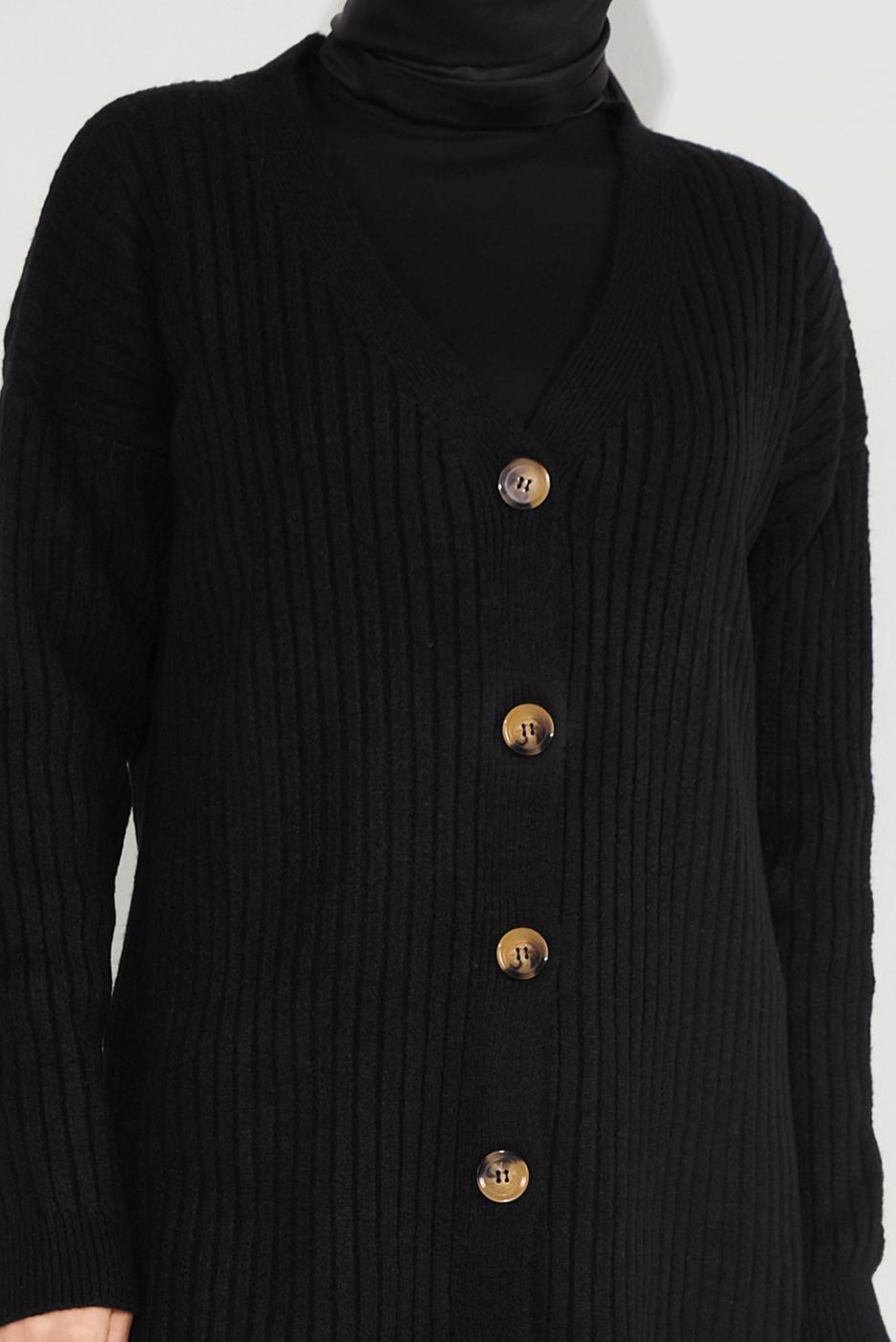 Vêtements hijab NOIR CARDIGAN À NERVURES À TRICOTÉ 6717