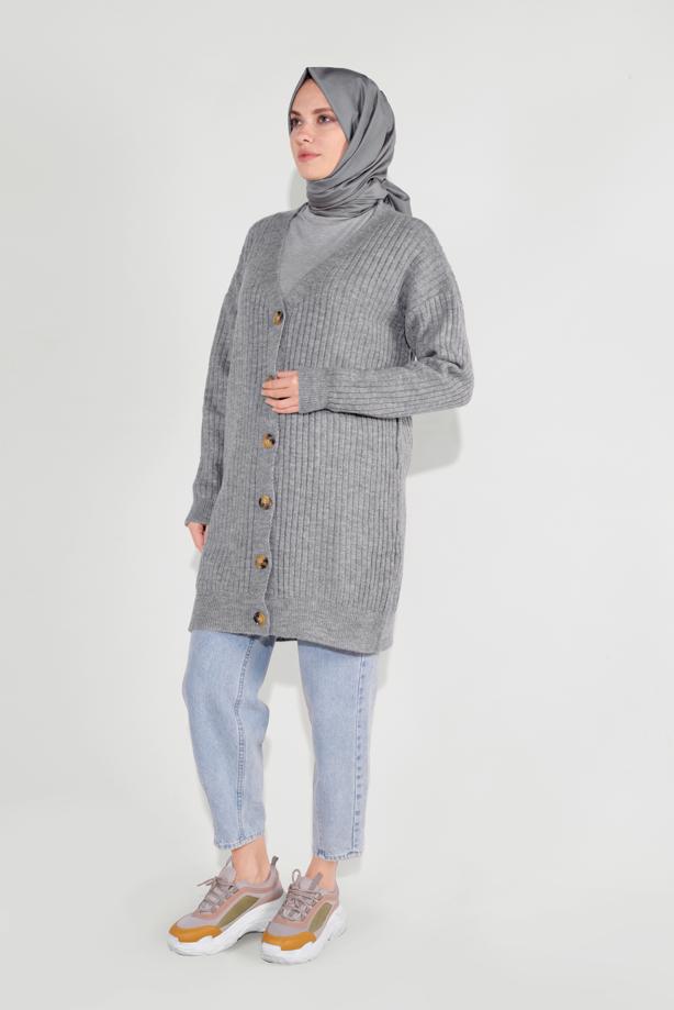 Tesettür giyim  FİTİLLİ ÖRGÜ HIRKA 6717  - TRENDTESETTÜR