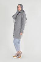 Tesettür giyim GRİ FİTİLLİ ÖRGÜ HIRKA 6717 