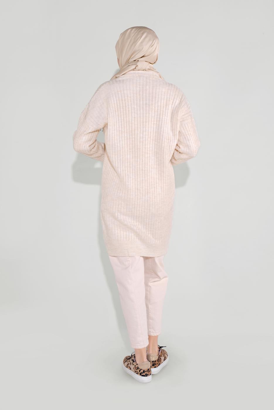 Hijab clothing WHITE RIBBED KNITTED CARDIGAN 6717