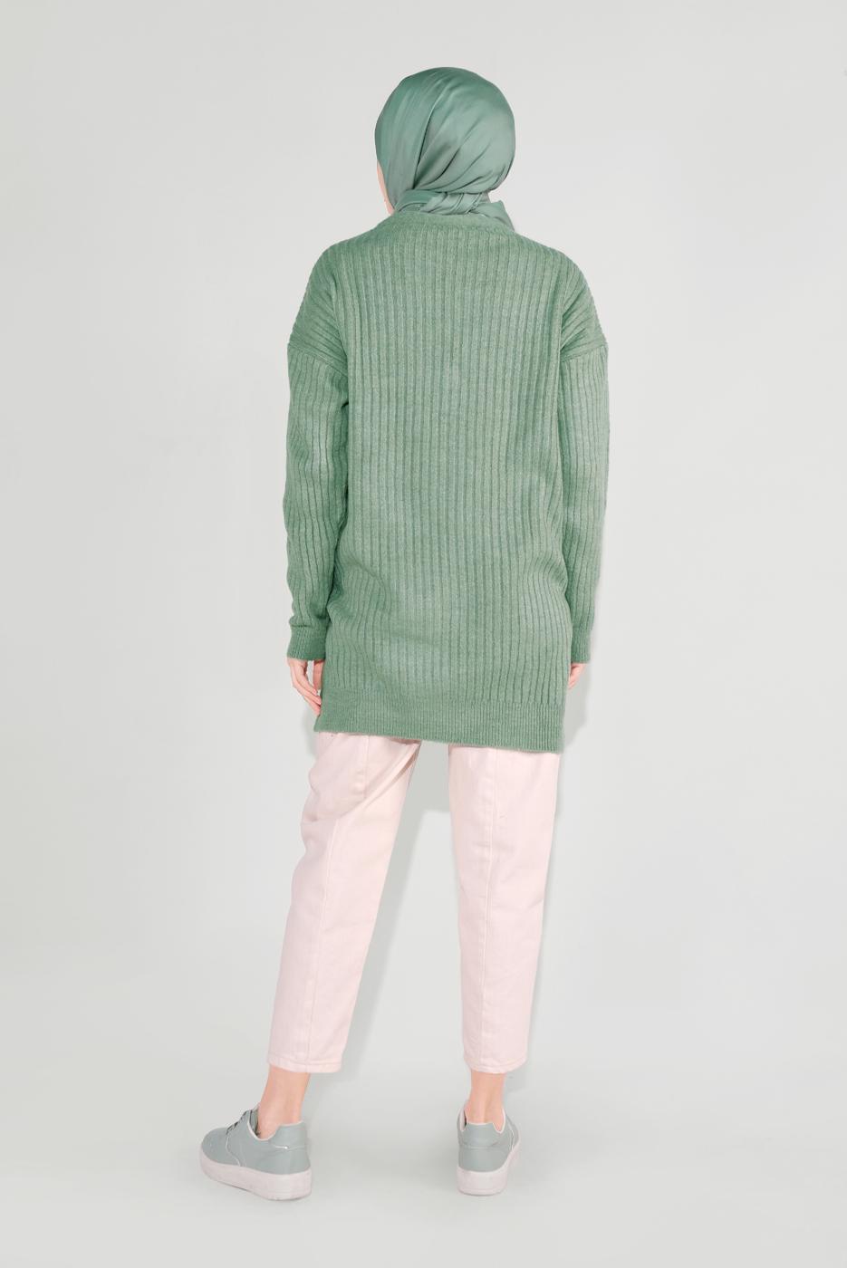 Hijab clothing GREEN RIBBED KNITTED CARDIGAN 6717