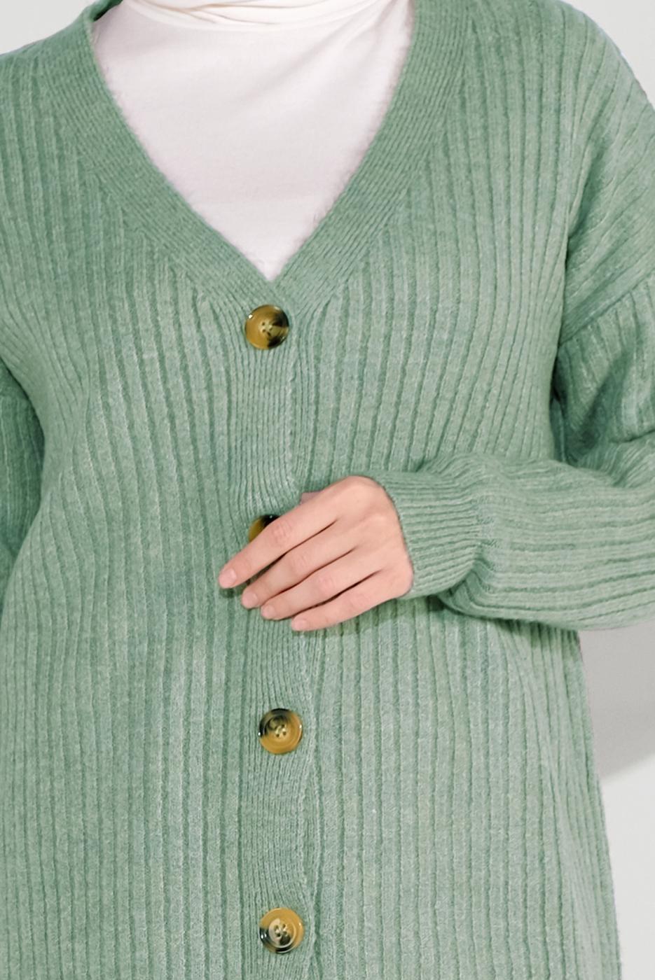 Hijab clothing GREEN RIBBED KNITTED CARDIGAN 6717