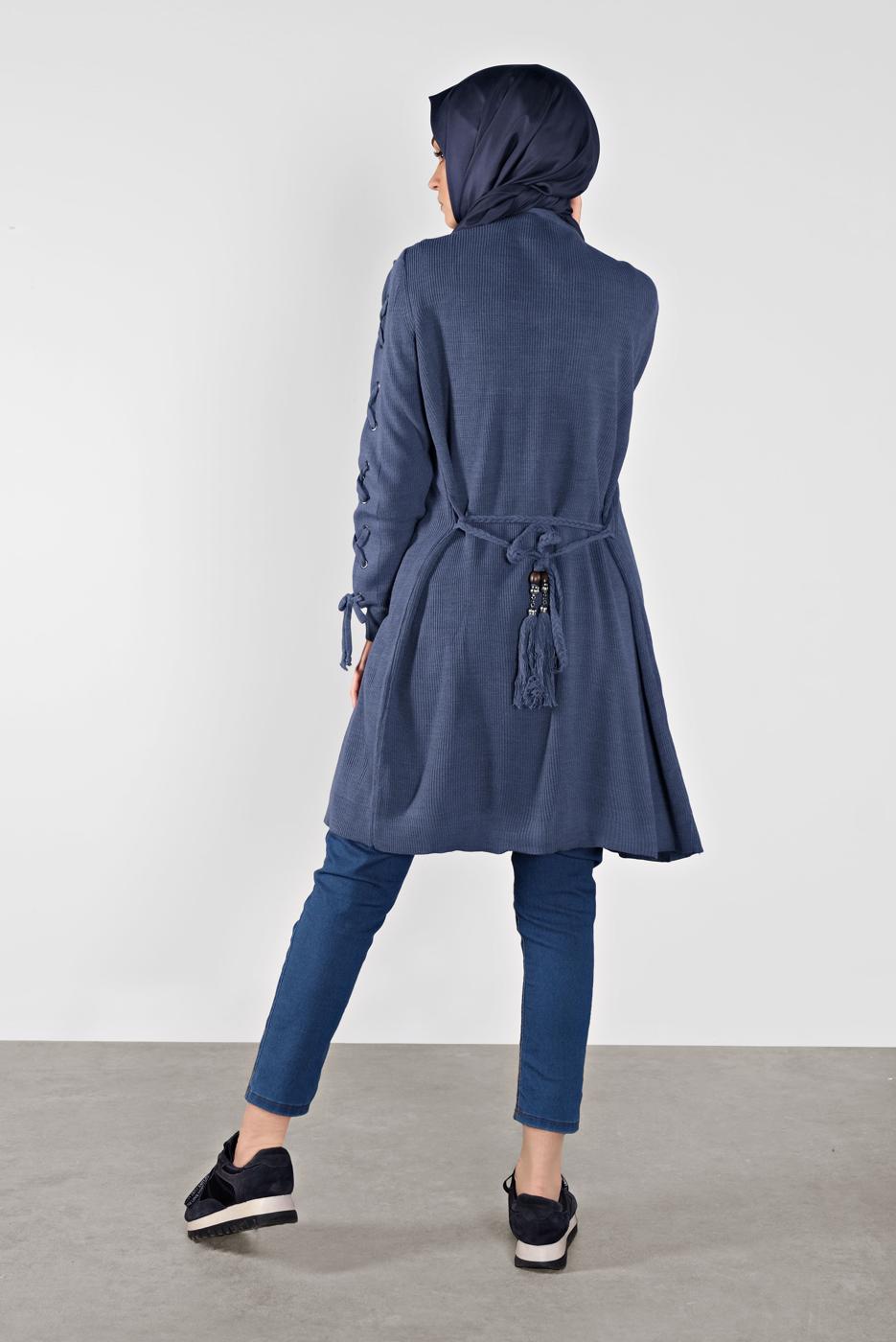 Tesettür giyim LACİVERT KOLLARI BAĞCIKLI TRİKO HIRKA 7121 