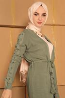 Tesettür giyim YEŞİL KOLLARI BAĞCIKLI TRİKO HIRKA 7121 