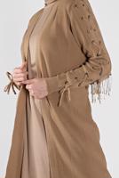 Tesettür giyim KAHVE KOLLARI BAĞCIKLI TRİKO HIRKA 7121 