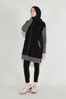 Tesettür giyim SİYAH FERMUARLI KOLLARI ÖRGÜ SPOR TUNİK 7729