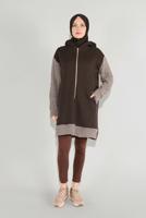 Tesettür giyim KAHVE FERMUARLI KOLLARI ÖRGÜ SPOR TUNİK 7729