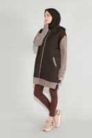 Tesettür giyim KAHVE FERMUARLI KOLLARI ÖRGÜ SPOR TUNİK 7729