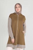 Tesettür giyim TABA FERMUARLI KOLLARI ÖRGÜ SPOR TUNİK 7729