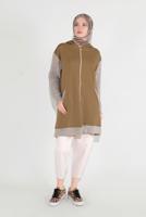 Tesettür giyim TABA FERMUARLI KOLLARI ÖRGÜ SPOR TUNİK 7729