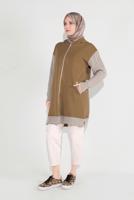 Tesettür giyim TABA FERMUARLI KOLLARI ÖRGÜ SPOR TUNİK 7729