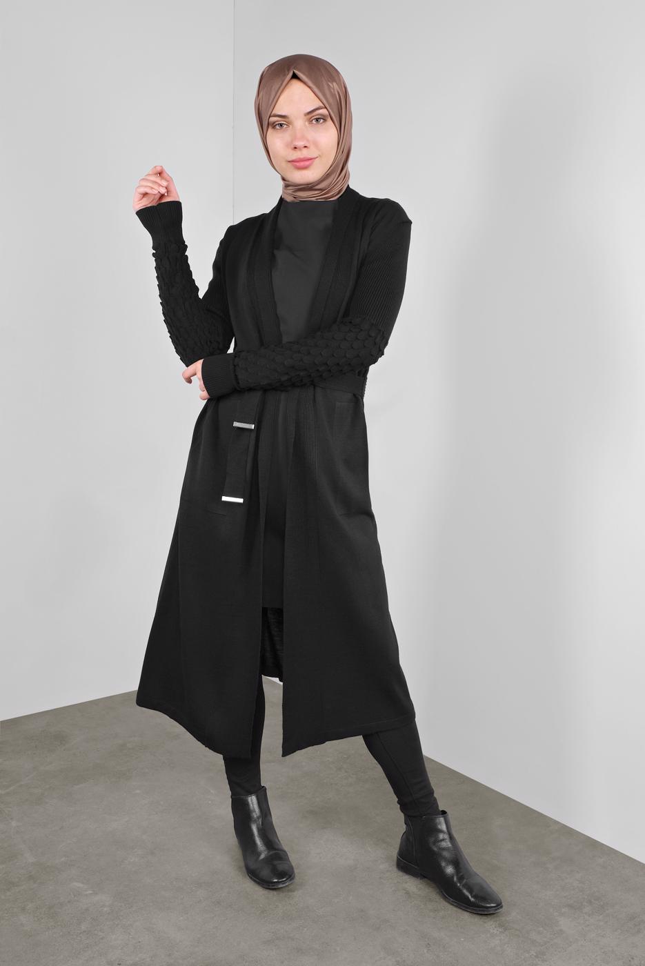 Tesettür giyim SİYAH DAMLA KOL TRİKO HIRKA 7842 