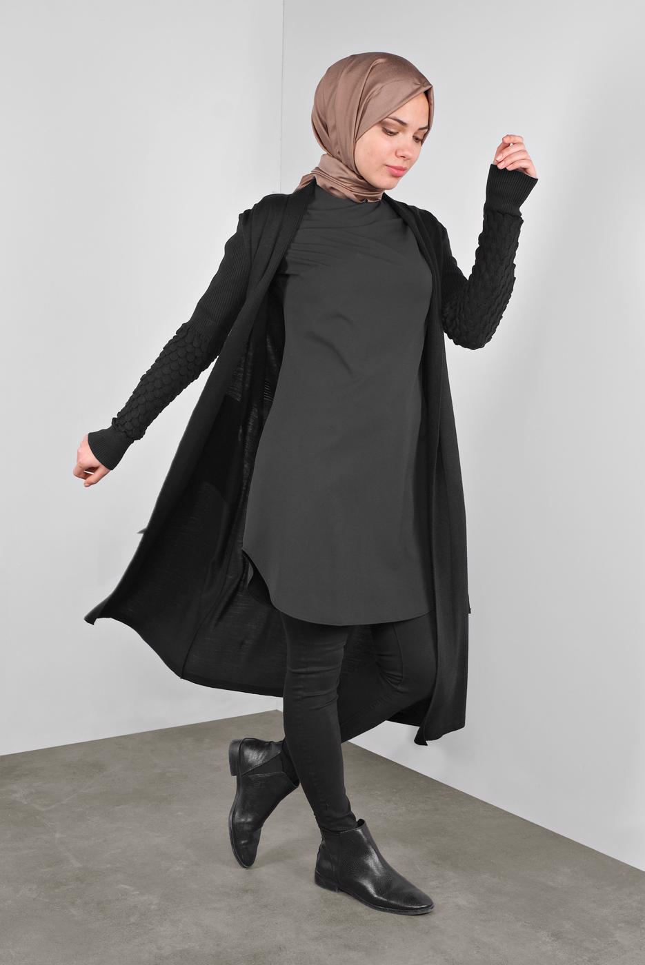 Tesettür giyim SİYAH DAMLA KOL TRİKO HIRKA 7842 