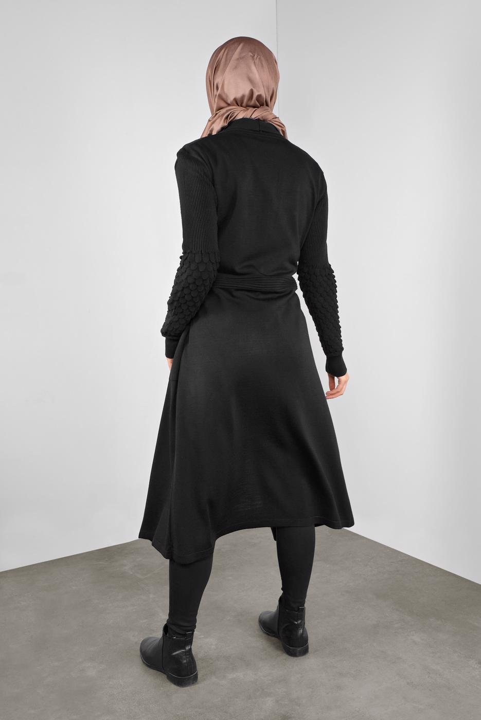 Tesettür giyim SİYAH DAMLA KOL TRİKO HIRKA 7842 