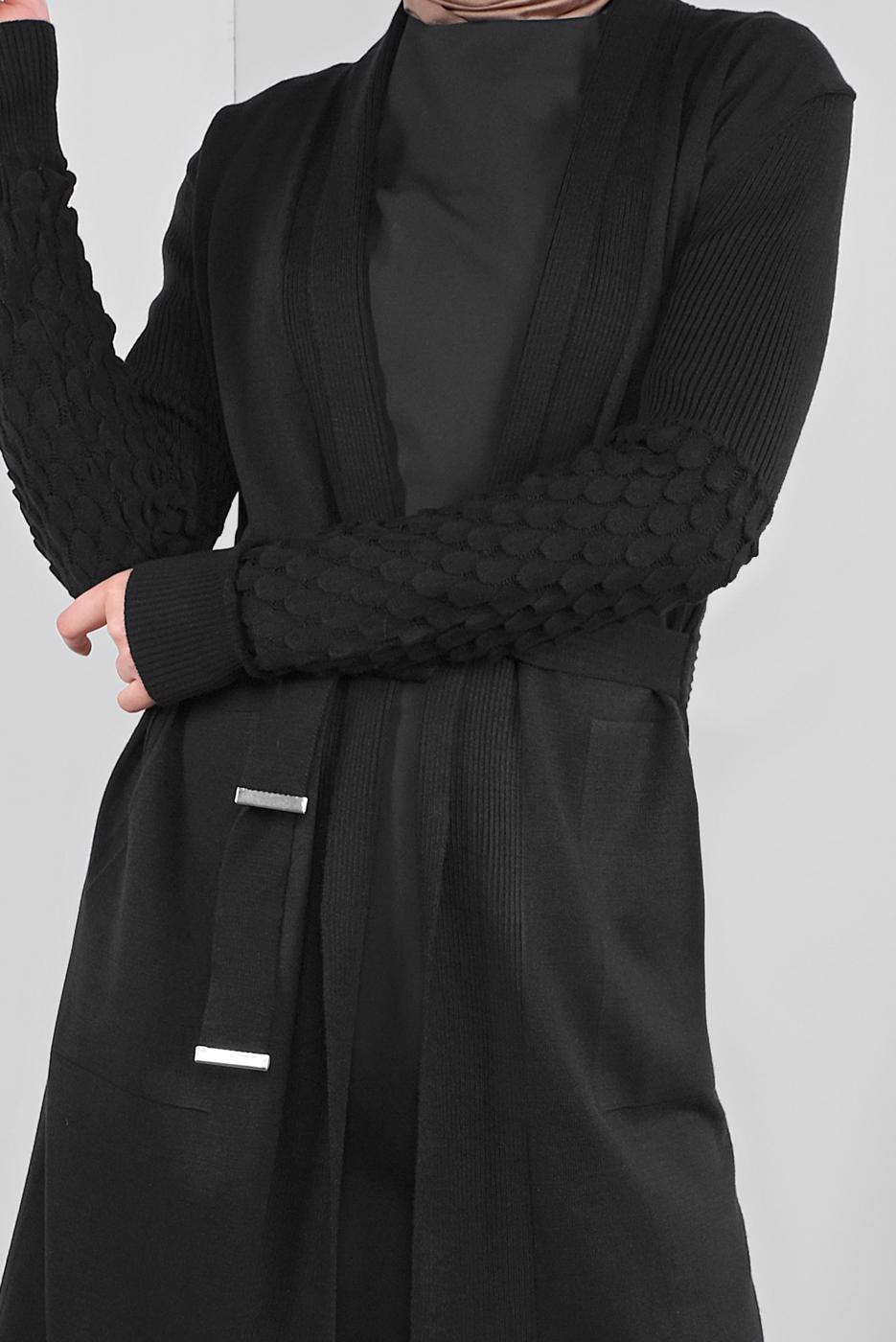 Tesettür giyim SİYAH DAMLA KOL TRİKO HIRKA 7842 