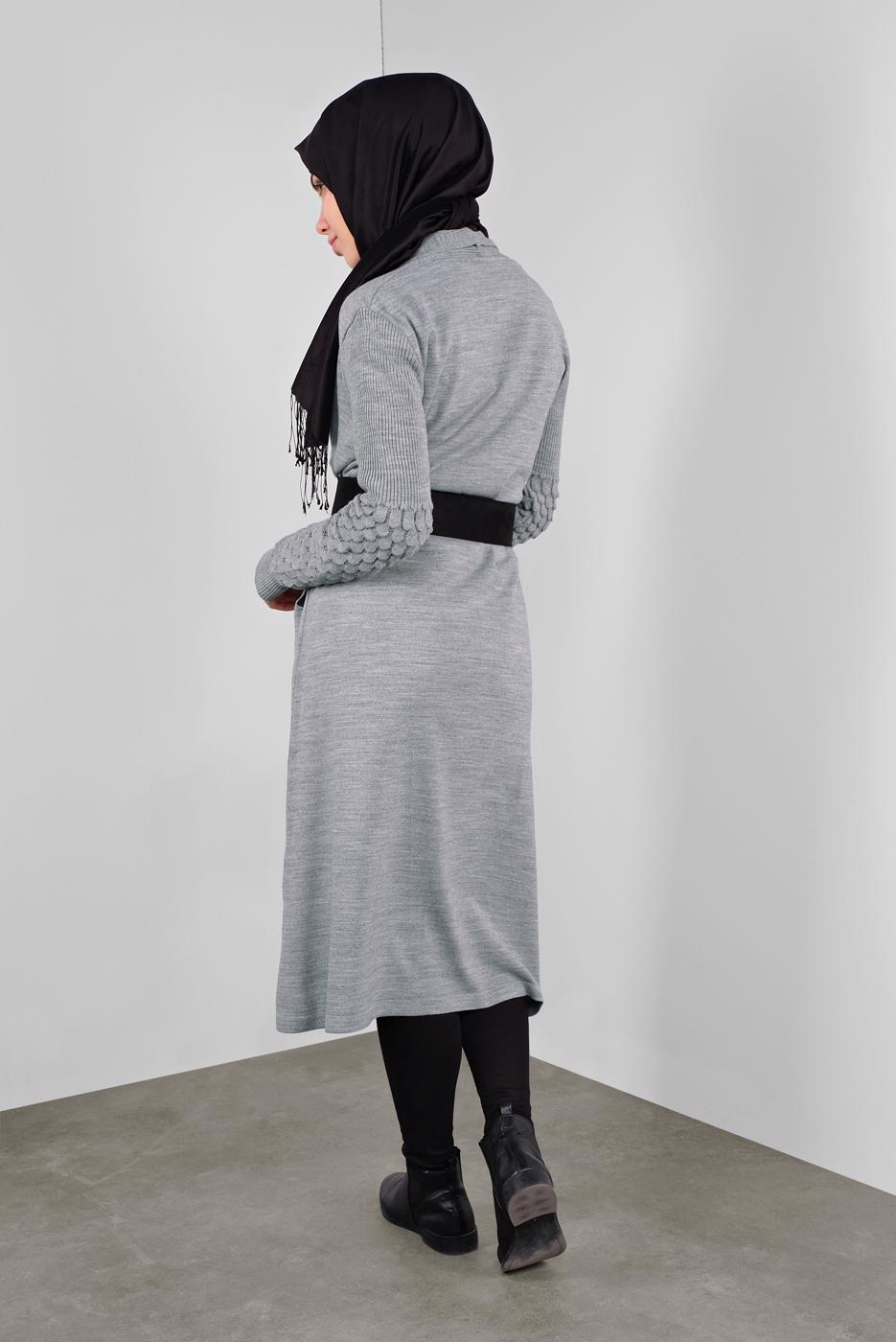 Tesettür giyim GRİ DAMLA KOL TRİKO HIRKA 7842 