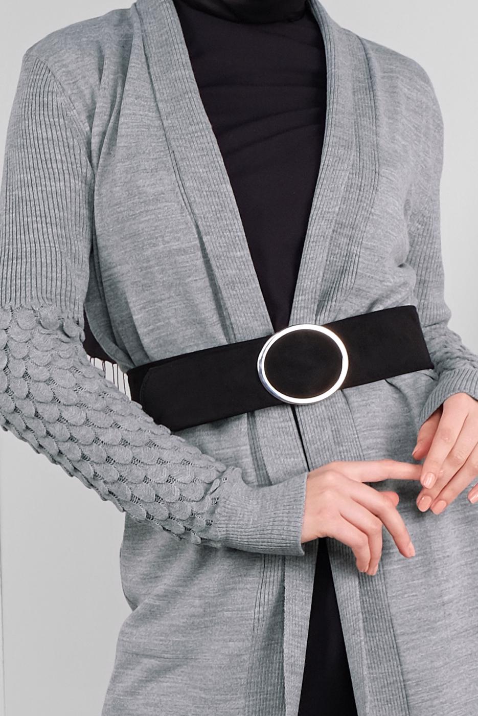 Tesettür giyim GRİ DAMLA KOL TRİKO HIRKA 7842 