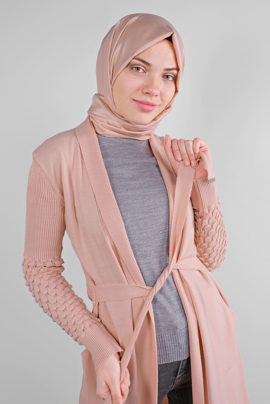 Tesettür giyim PUDRA DAMLA KOL TRİKO HIRKA 7842 