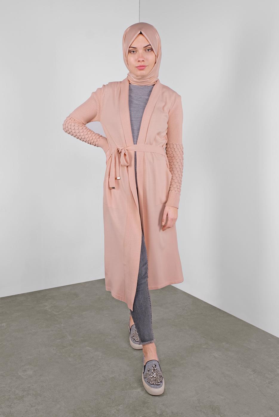 Tesettür giyim PUDRA DAMLA KOL TRİKO HIRKA 7842 